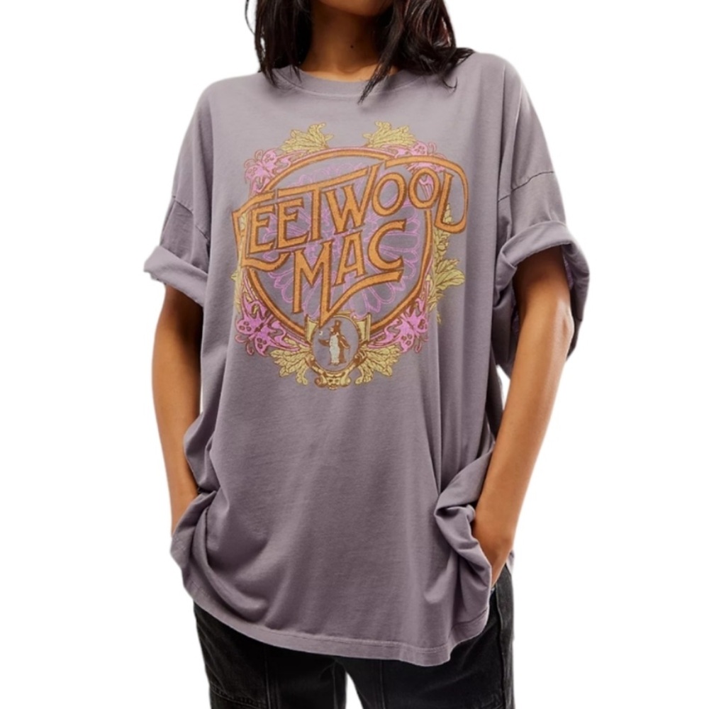 Daydreamer Lavender Fleetwood Mac Graphic Tee with Pink & Gold Print